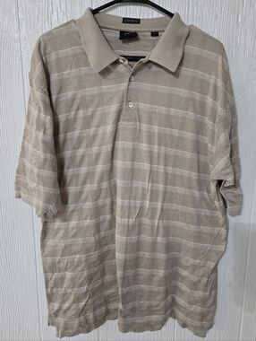 Mercedes Benz Polo Shirt L Mens Brown Striped  Short Sleeve Pullover
